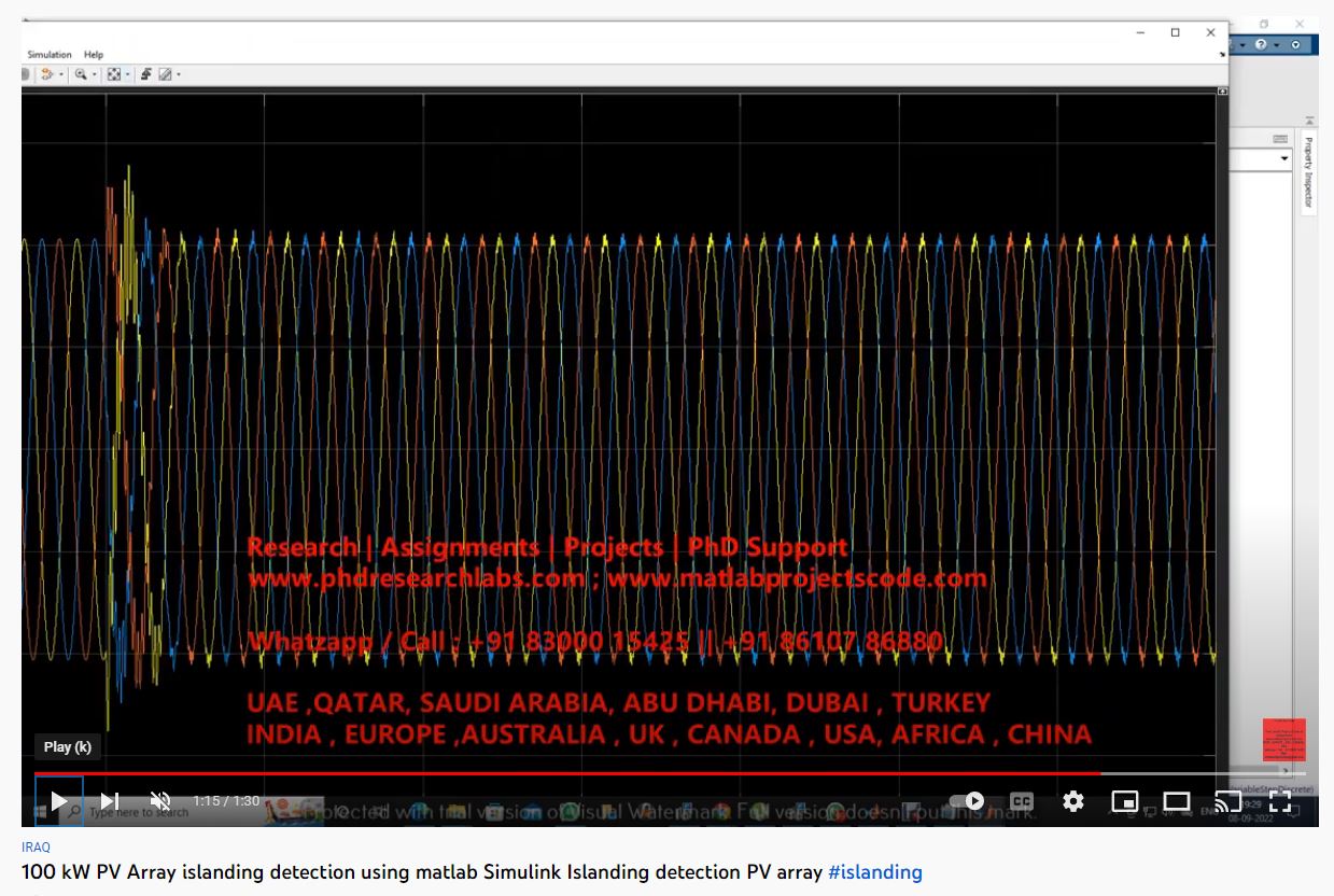 100-KW PV Array Islanding Detection using MATLAB SIMULINK- Islanding Detection PV Array project simulation thumbnail for Renewable Energy Engineering