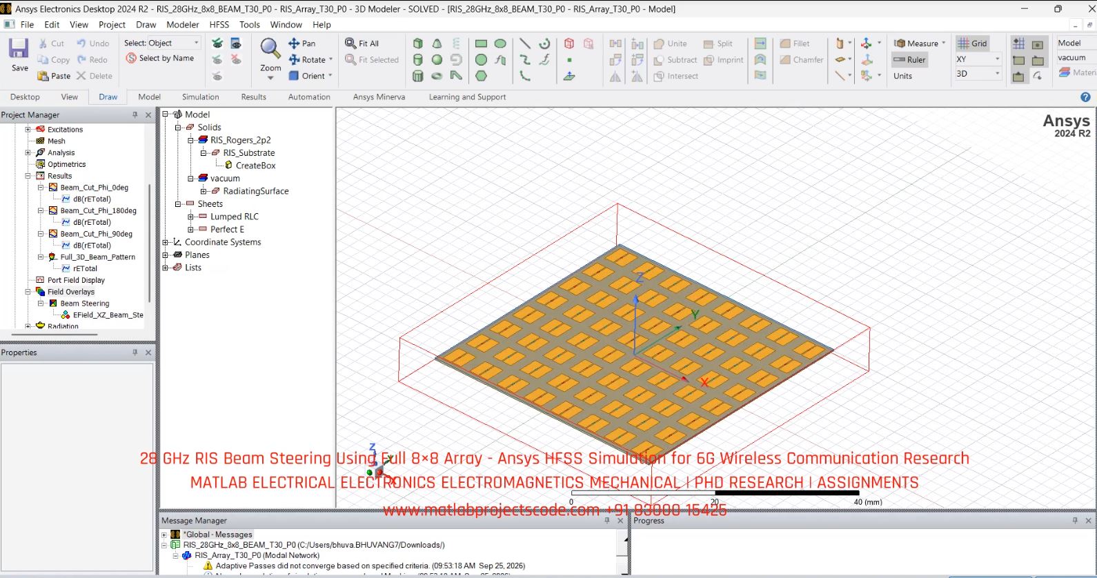 28 GHz RIS Beam Steering Using Full 8×8 Array - Ansys HFSS Simulation for 6G Wireless Communication Research project thumbnail image