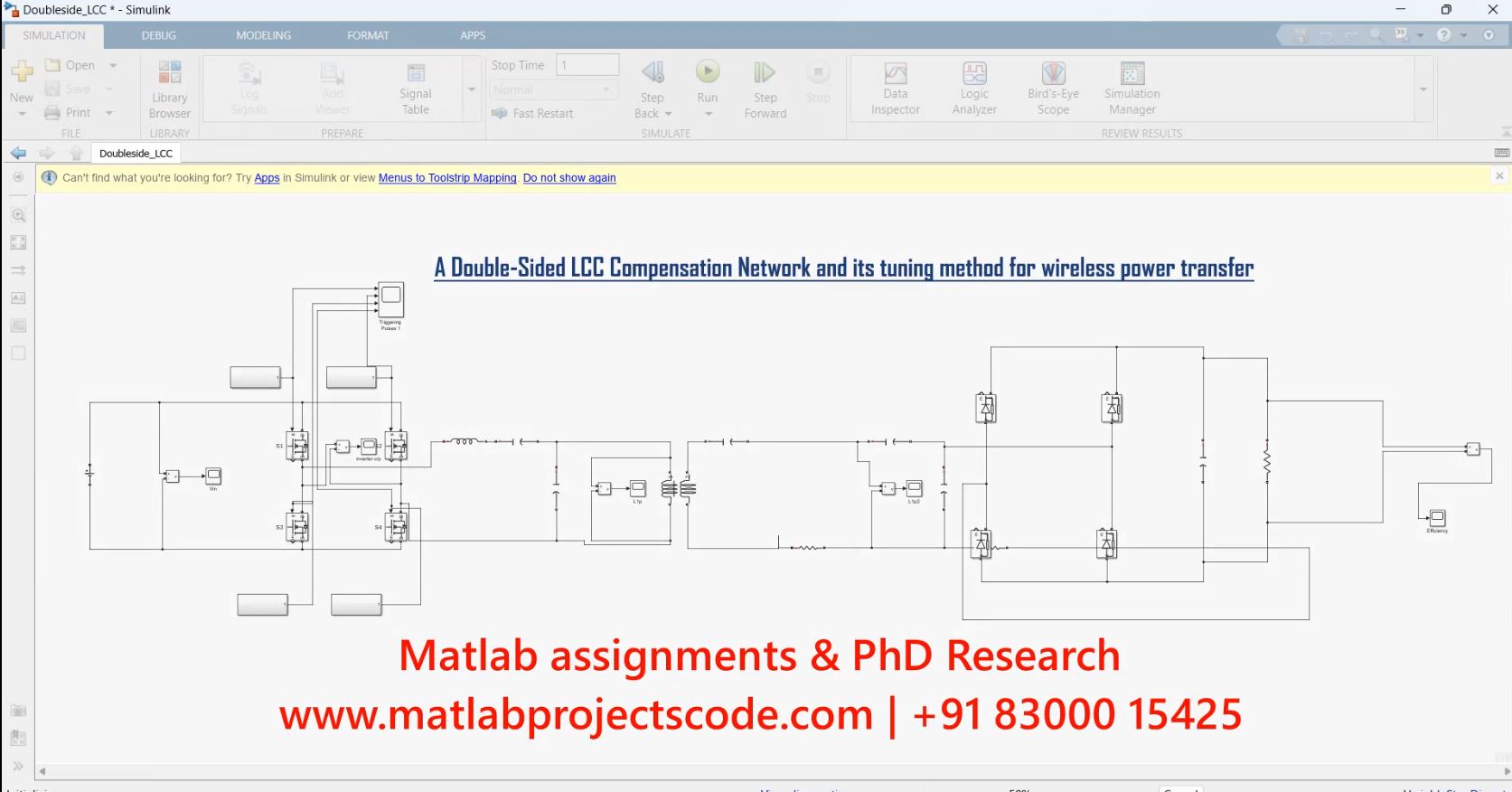 A Double-Sided Lcc Compensation Network And Its Tuning Method For Wireless Power Transfer-Electrical-Simulink project simulation thumbnail for Renewable Energy Engineering