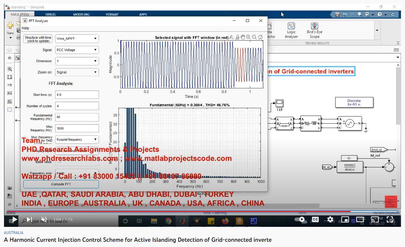 A Harmonic Current Injection Control Scheme for Active Islanding Detection of Grid-Connected Inverters project simulation thumbnail for Renewable Energy Engineering