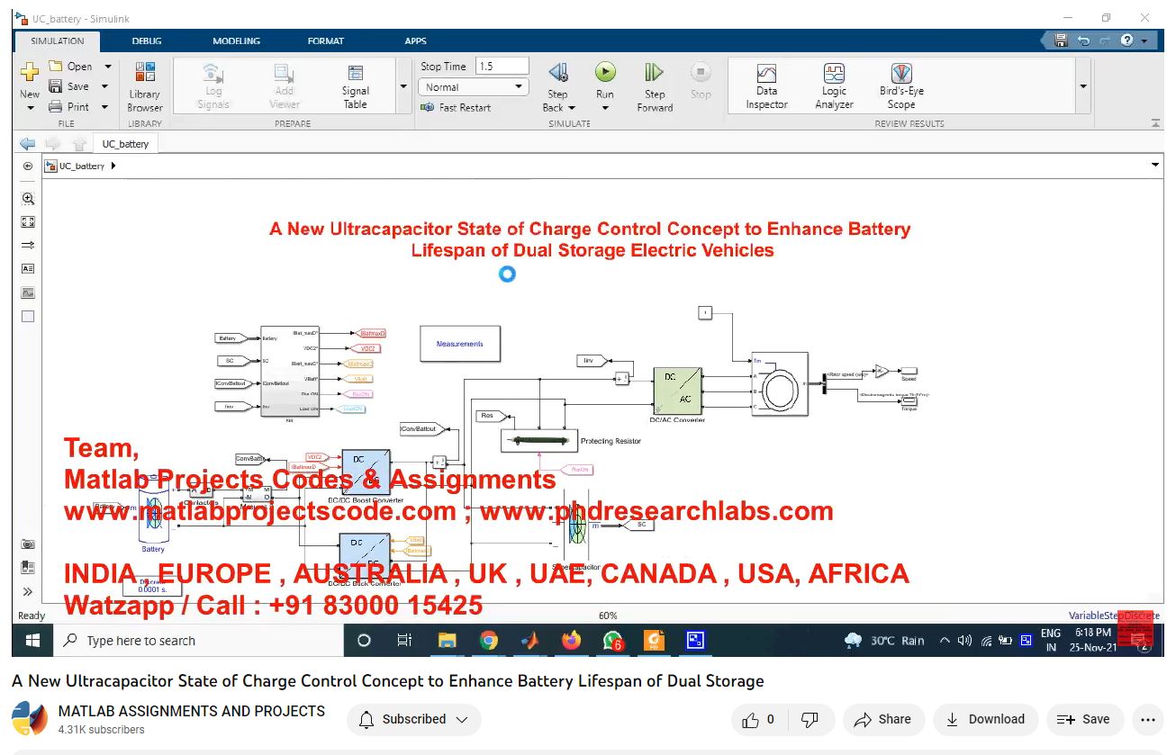 A New Ultracapacitor State Of Charge Control Concept To Enhance Battery Lifespan Of Dual Storage project simulation thumbnail for Control Systems Engineering