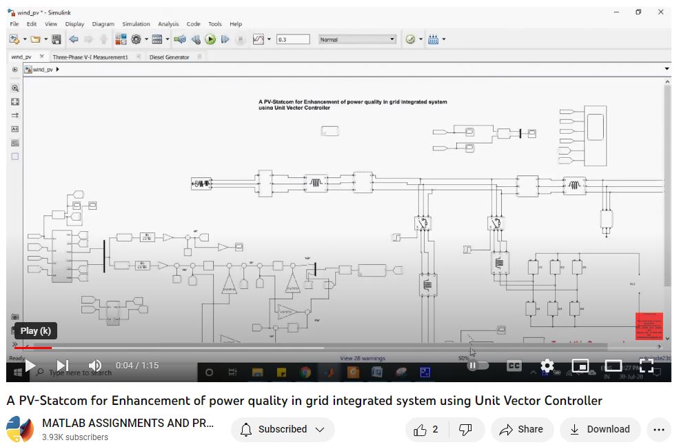 A Pv-Statcom For Enhancement Of Power Quality In Grid Integrated System Using Unit Vector Controller project simulation thumbnail for Renewable Energy Engineering