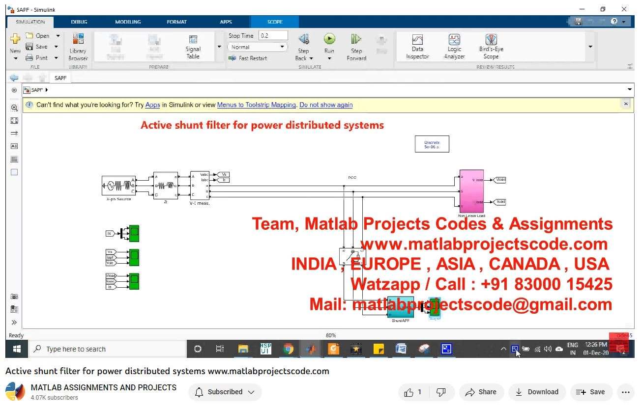 Active Shunt Filter For Three Phase Power Distributed Systems-Matlab Simulink-Electrical Assignments-Projects-Phd Research project simulation thumbnail for Renewable Energy Engineering