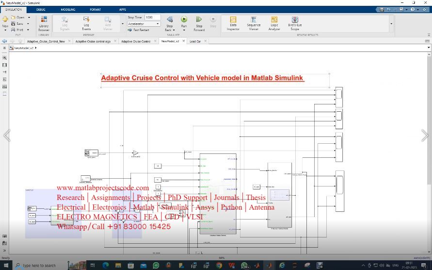 Adaptive Cruise Control With Vehicle Model In Matlab Simulink project simulation thumbnail for Mechanical, EV and Mechatronics Engineering