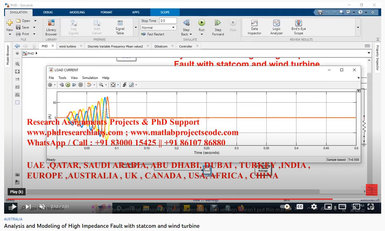 Analysis and Modeling of High Impedance Fault with STATCOM and Wind Turbine - MATLAB SIMULINK ASSIGNMENTS PROJECTS project simulation thumbnail for Renewable Energy Engineering