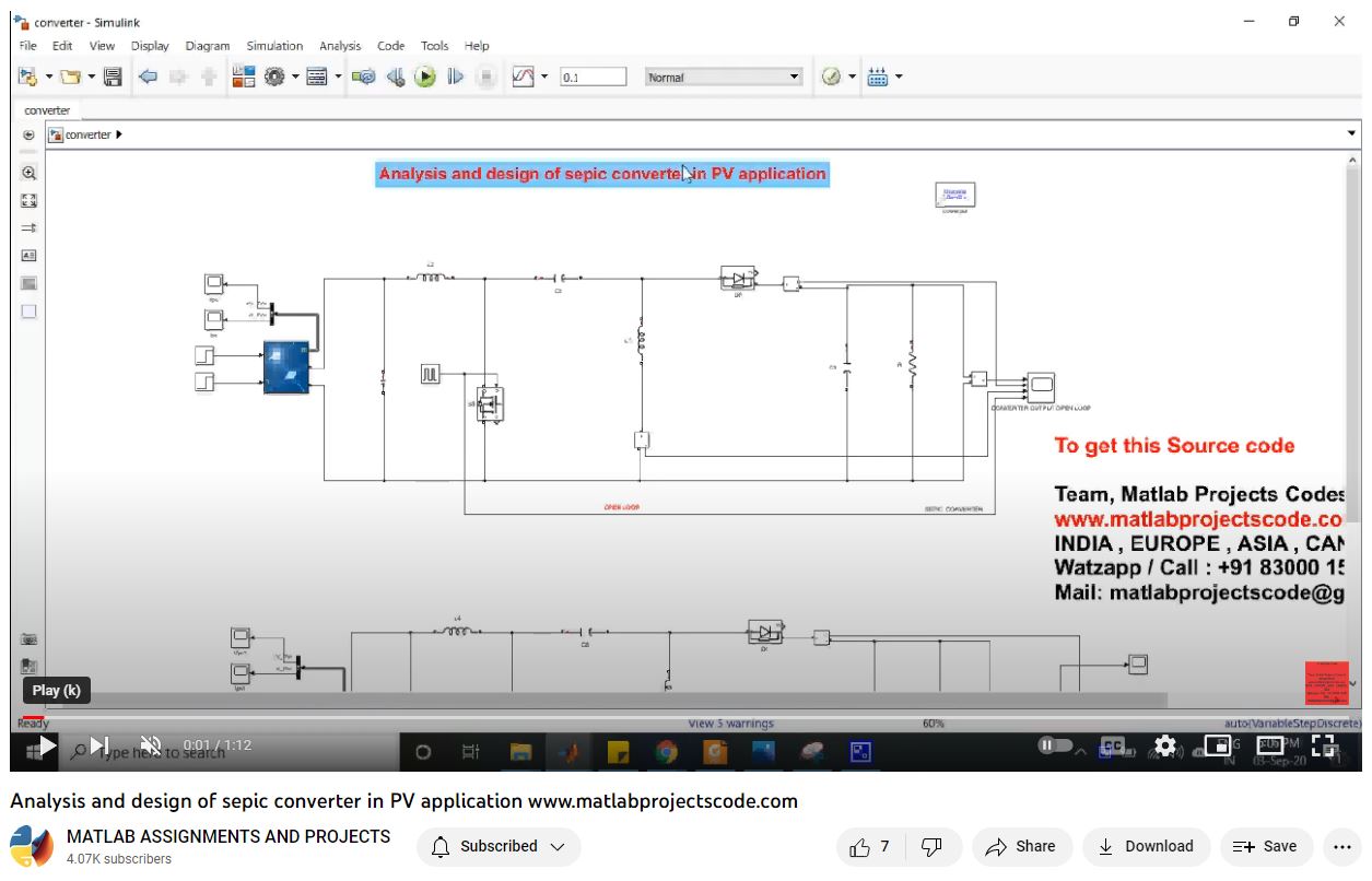 Analysis And Design Of Sepic Converter In Pv Application-Matlab Simulink-Electrical Assignments-Projects-Phd Research project simulation thumbnail for Renewable Energy Engineering