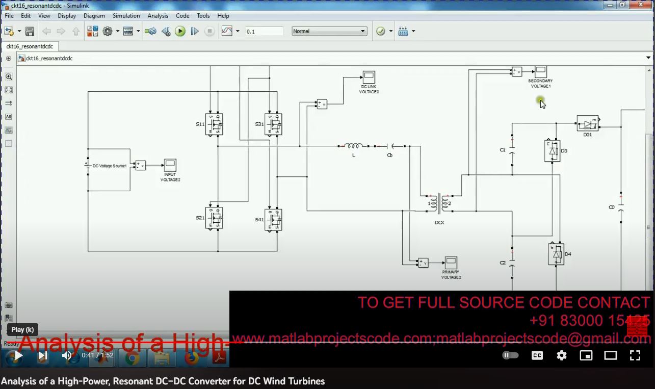 Analysis of a High Power, Resonant DC-DC Converter for DC Wind Turbines project simulation thumbnail for Renewable Energy Engineering