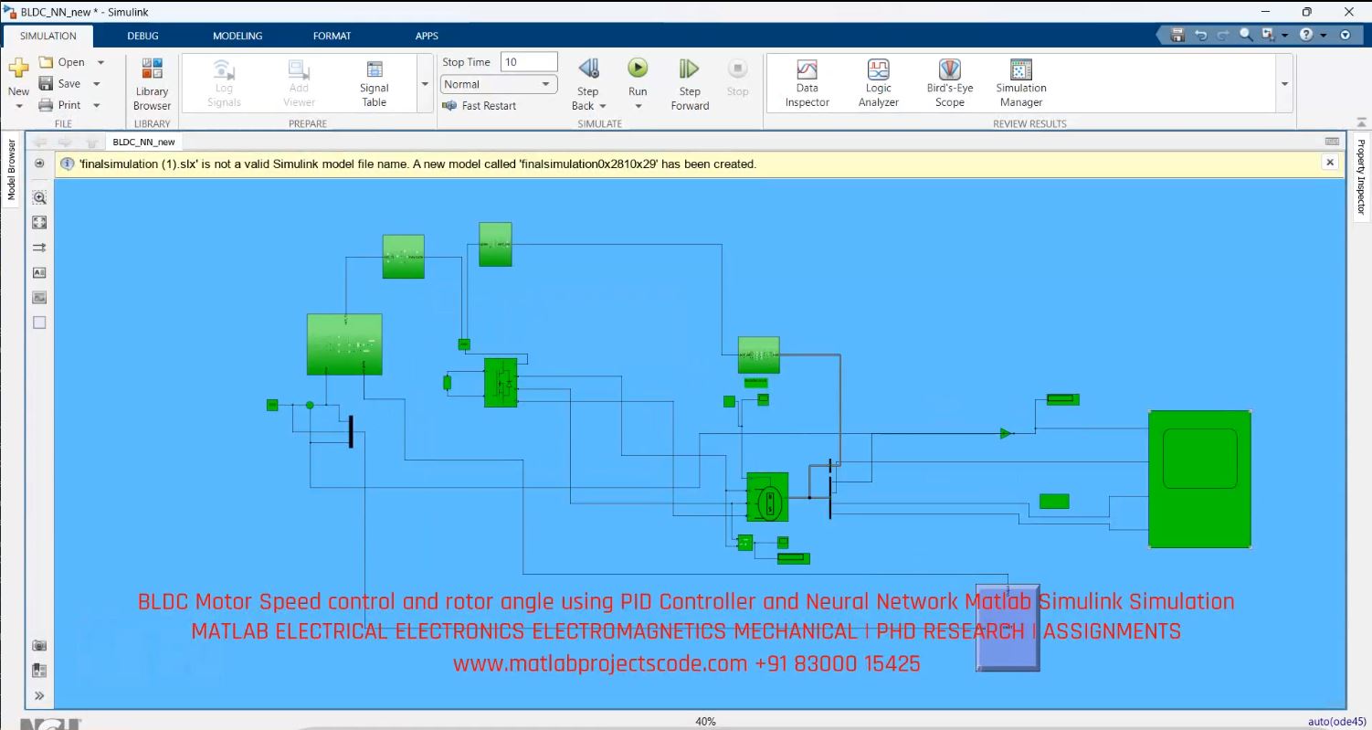BLDC Motor Speed control and rotor angle using PID Controller and Neural Network Matlab Simulink Simulation simulation output thumbnail