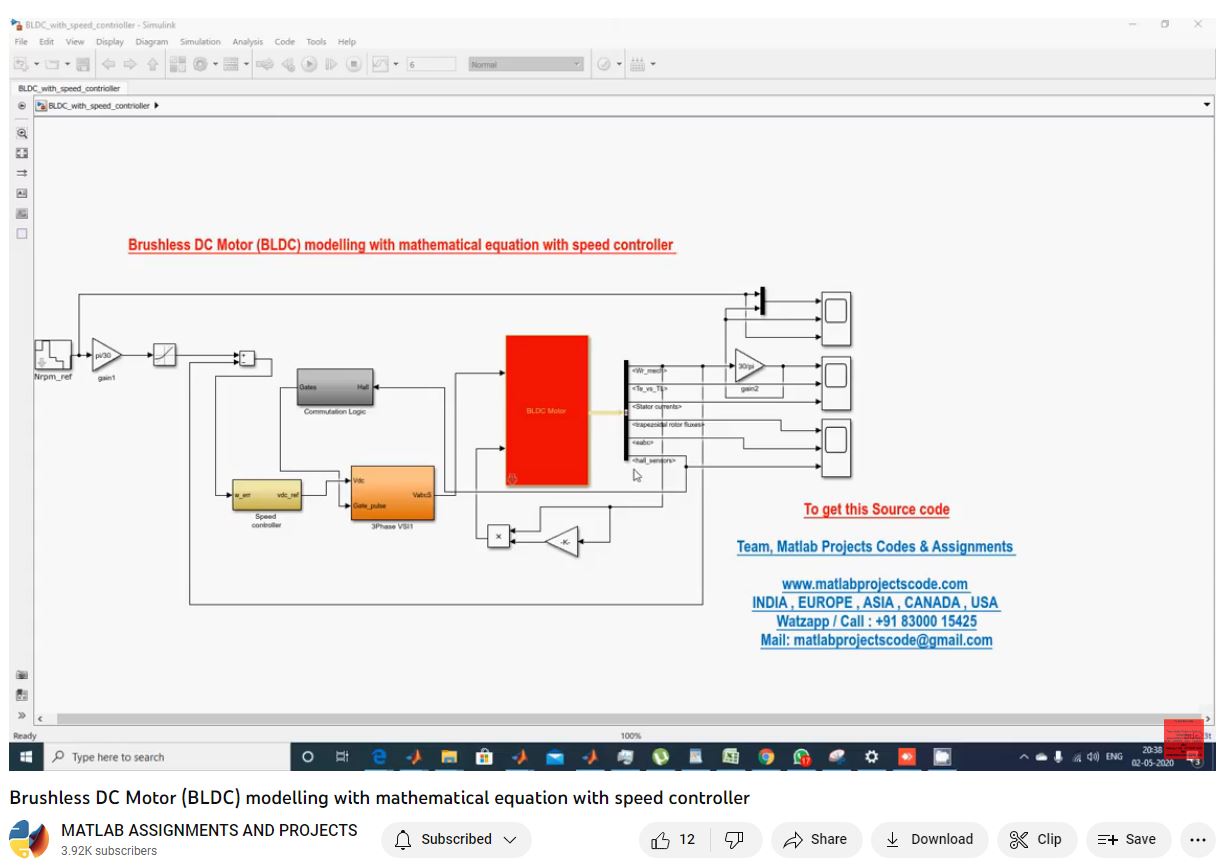 Brushless Dc Motor Bldc Modelling With Mathematical Equation With Speed Controller project simulation thumbnail for Mechanical, EV and Mechatronics Engineering