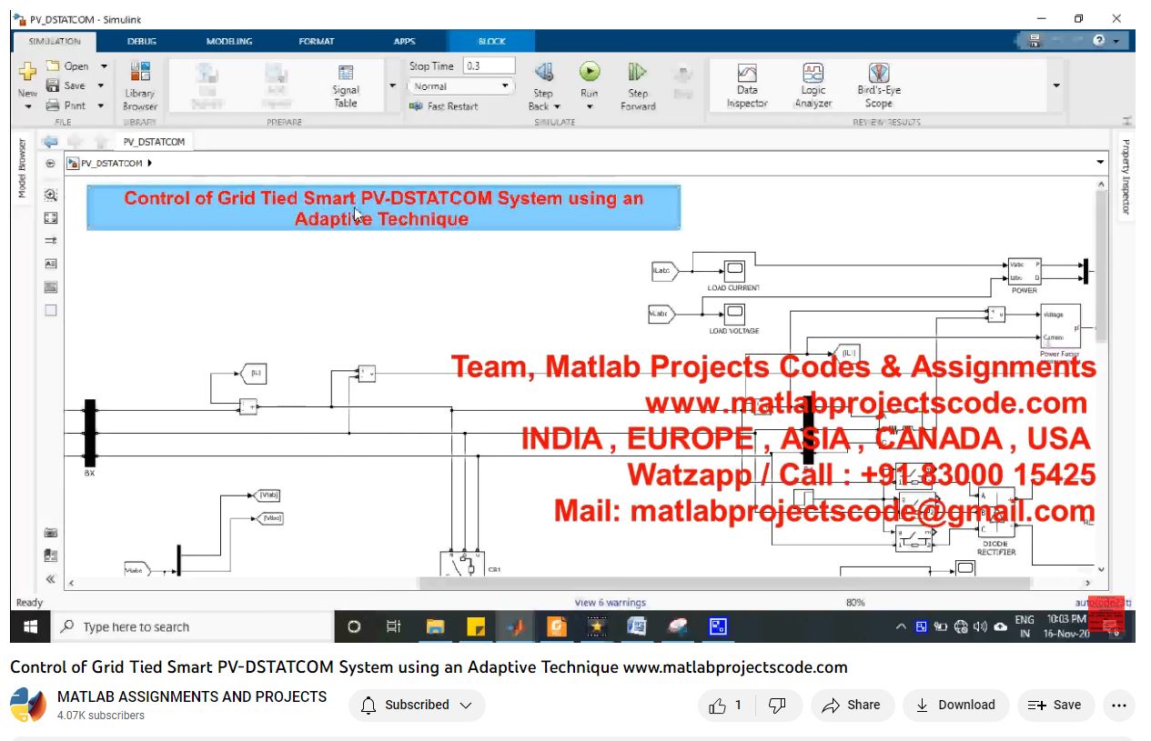 Control Of Grid Tied Smart Pv-Dstatcom System Using An Adaptive Technique-Matlab Simulink-Electrical Assignments-Projects-Phd Research project simulation thumbnail for Renewable Energy Engineering
