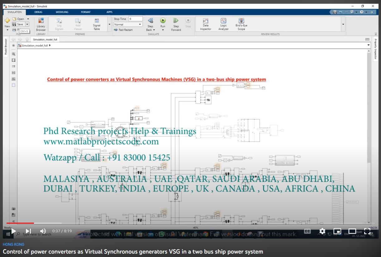 Control of Power Converters as Virtual Synchronous Machines (VSG) in a Two-Bus Ship Power System - Islanded Mode-MATLAB SIMULINK project simulation thumbnail for Power Electronics Engineering