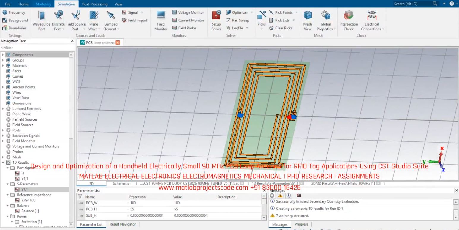 Design and Optimization of a Handheld Electrically Small 90 MHz PCB Loop Antenna for RFID Tag Applications Using CST Studio Suite project thumbnail image