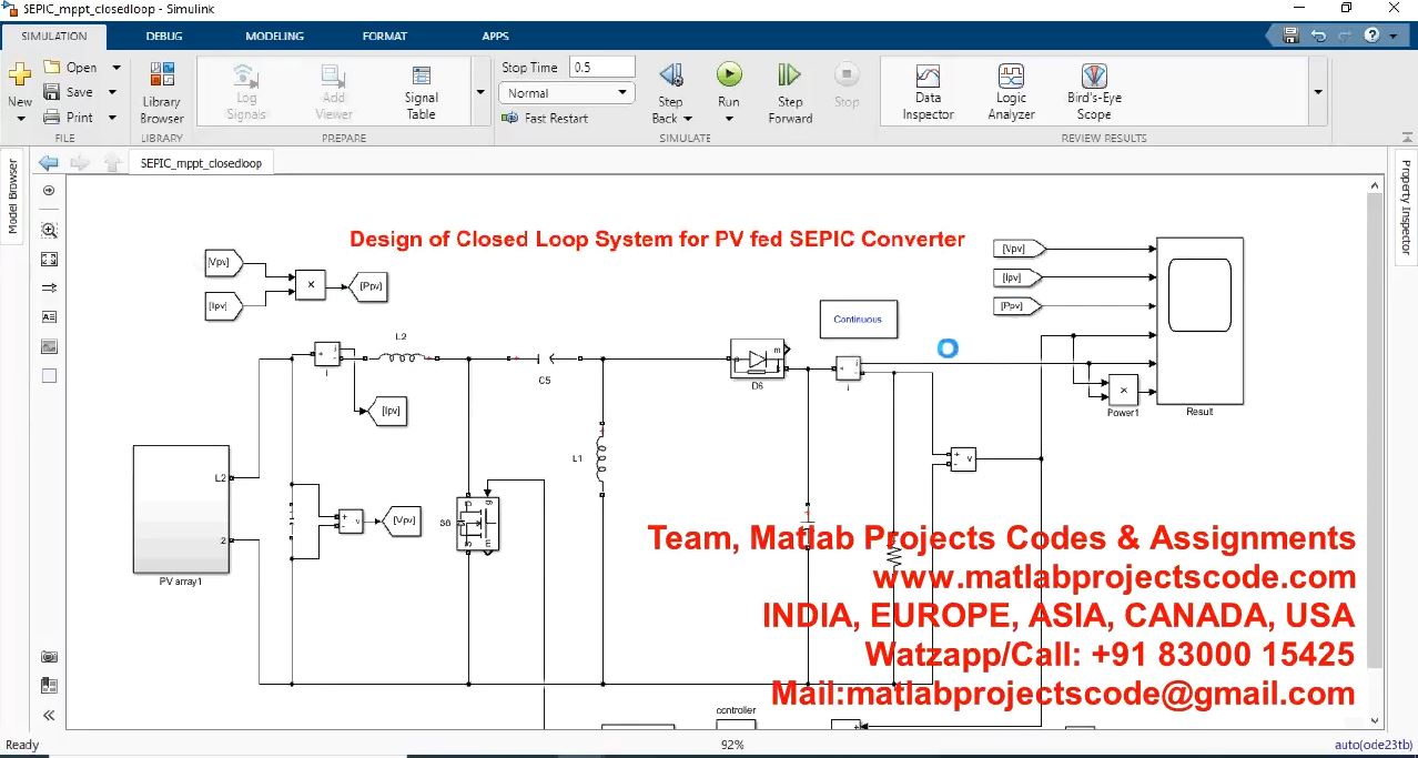 Design Of Closed Loop System For Pv Fed Sepic Converter project simulation thumbnail for Renewable Energy Engineering