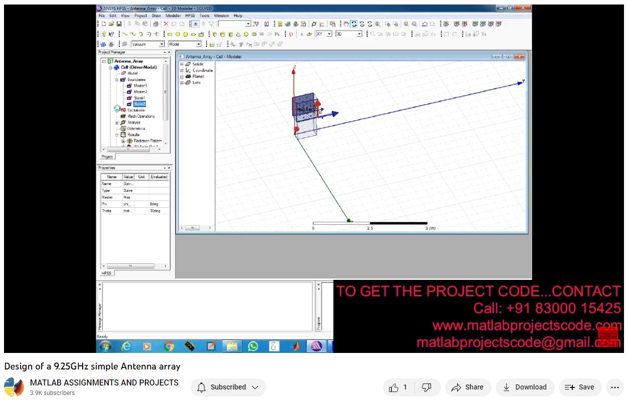 Design of a 9.25GHz Simple Antenna Array project simulation thumbnail for Electromagnetics and RF Engineering