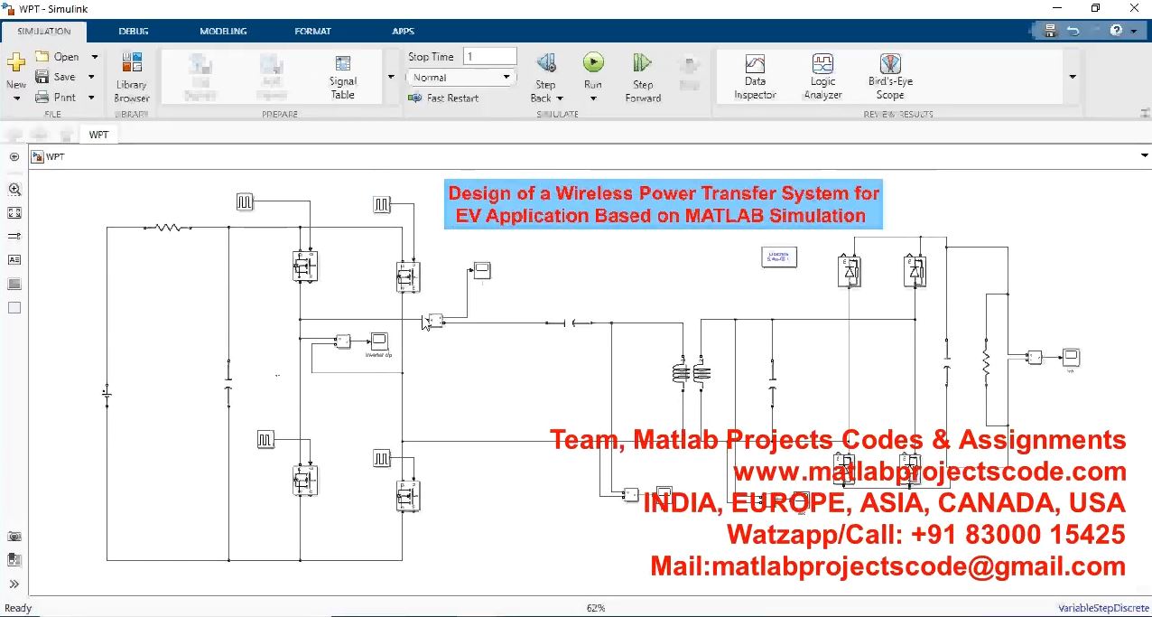 Design Of A Wireless Power Transfer System For Ev Application Based On Matlab Simulation project simulation thumbnail for Renewable Energy Engineering