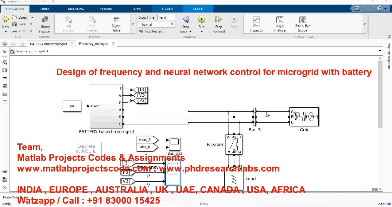 Design Of Frequency And Neural Network Control For Microgrid With Battery project simulation thumbnail for Renewable Energy Engineering