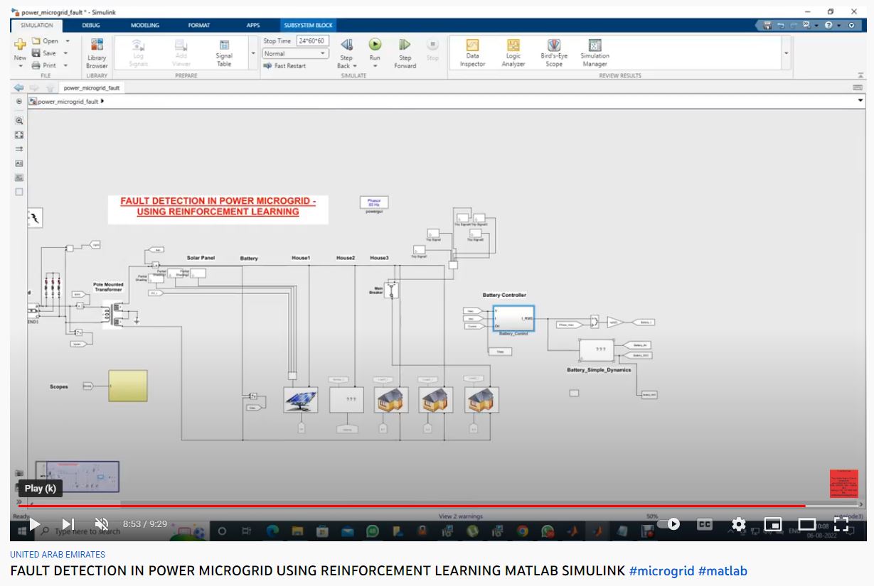 FAULT DETECTION IN POWER MICROGRID - using REINFORCEMENT LEARNING - MATLAB SIMULINK-MATLAB SIMULINK Projects project simulation thumbnail for Renewable Energy Engineering