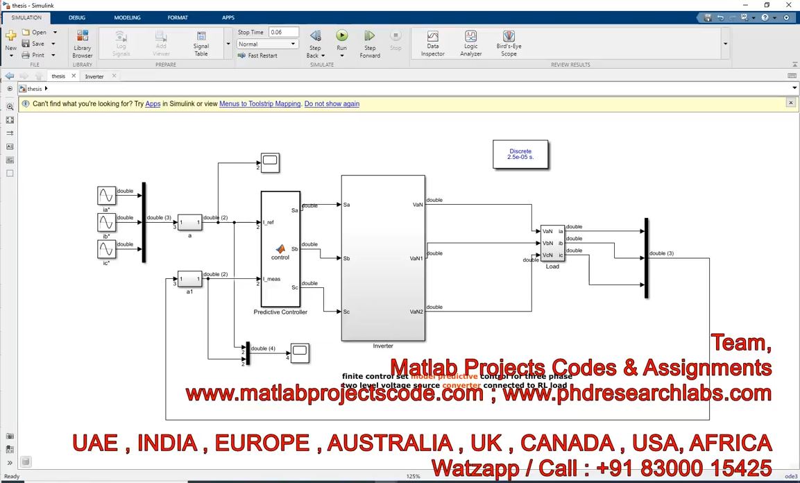 Finite Control Set Model Predictive Control For Three Phase Two Level Voltage Source Converter _ Mpc project simulation thumbnail for Power Electronics Engineering