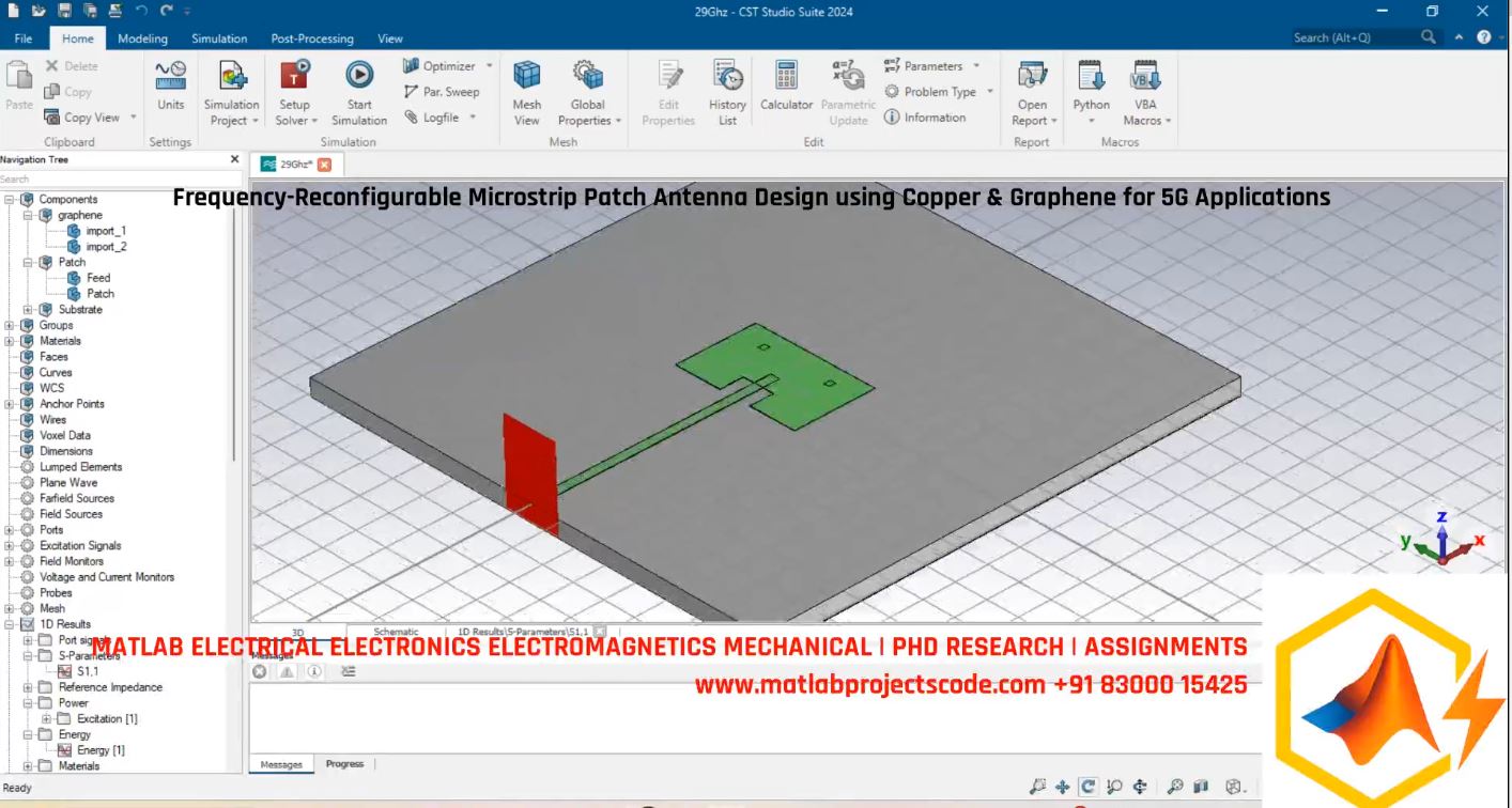 Frequency-Reconfigurable Microstrip Patch Antenna Design Using Copper Graphene For 5G Applications project simulation thumbnail for Electromagnetics and RF Engineering