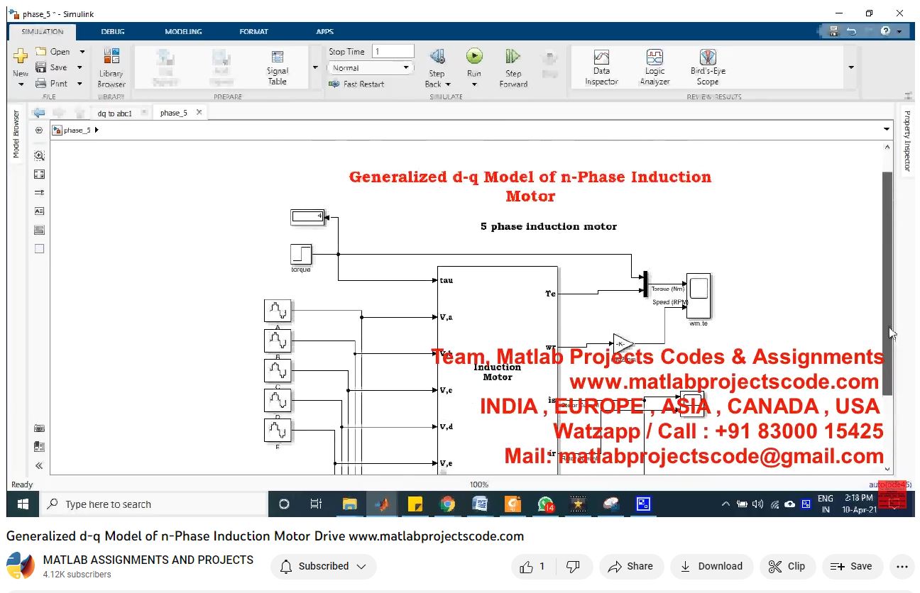 Generalized D-Q Model Of N-Phase Induction Motor Drive project simulation thumbnail for Mechanical, EV and Mechatronics Engineering