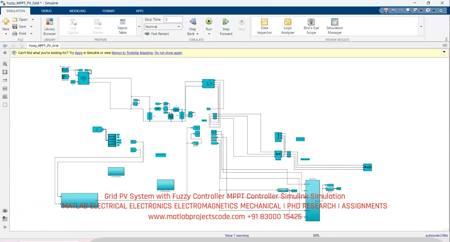 Grid PV System with Fuzzy Controller MPPT Controller Simulink Simulation simulation output thumbnail