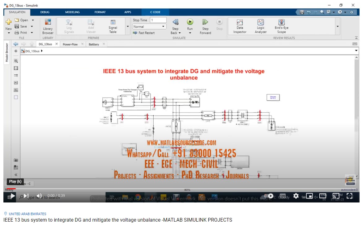 Ieee 13 Bus System To Integrate Dg And Mitigate The Voltage Unbalance project simulation thumbnail for Electrical Engineering