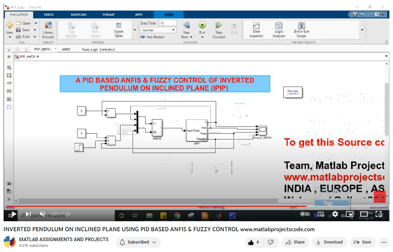 Inverted Pendulum On Inclined Plane Using Pid Based Anfis Fuzzy Control-Matlab Simulink-Electrical Assignments-Projects-Phd Research project simulation thumbnail for Mechanical, EV and Mechatronics Engineering