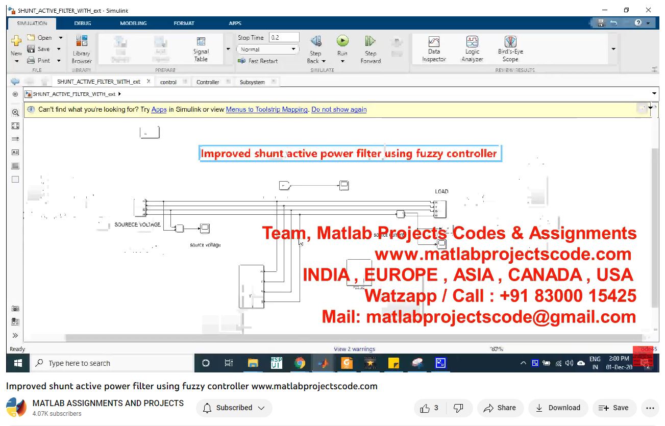 Improved Shunt Active Power Filter Using Fuzzy Controller-Matlab Simulink-Electrical Assignments-Projects-Phd Research project simulation thumbnail for Renewable Energy Engineering