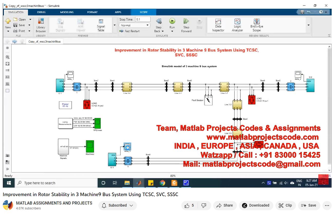 Improvement In Rotor Stability In 3 Machine9 Bus System Using Tcsc Svc Sssc-Matlab Simulink-Electrical Assignments-Projects-Phd Research project simulation thumbnail for Electrical Engineering