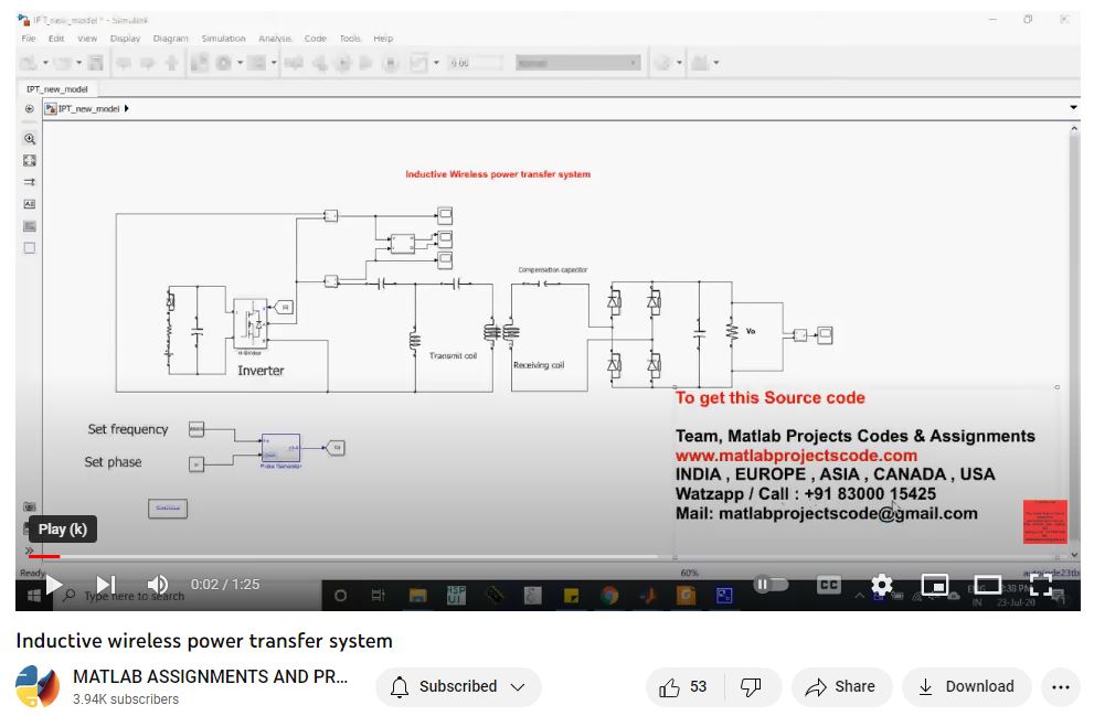 Inductive Wireless Power Transfer System project simulation thumbnail for Renewable Energy Engineering