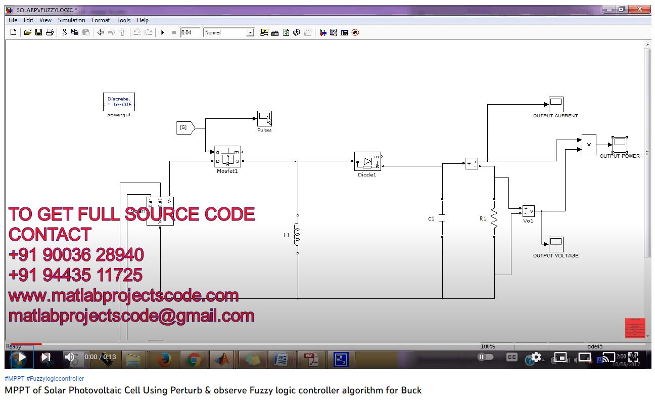MPPT of Solar Photovoltaic Cell using Perturb & Observe Fuzzy Logic Controller Algorithm for Buck project simulation thumbnail for Renewable Energy Engineering