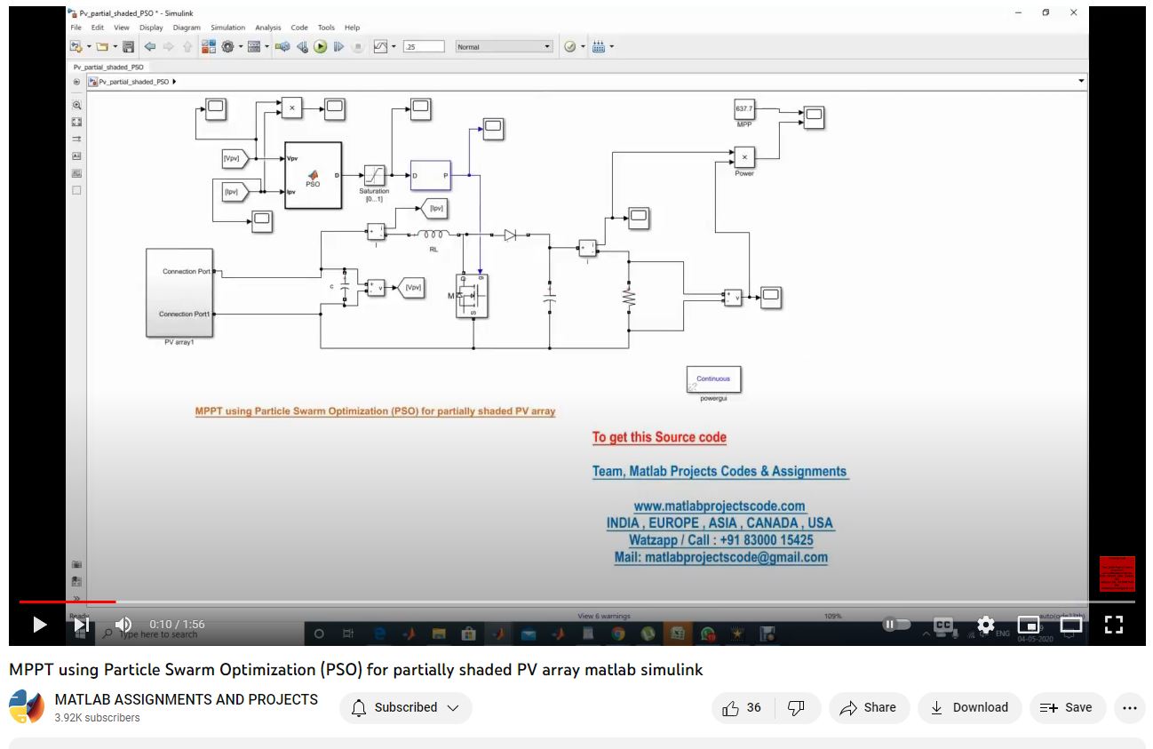 Mppt Using Particle Swarm Optimization Pso For Partially Shaded Pv Array Matlab Simulink project simulation thumbnail for Electromagnetics and RF Engineering
