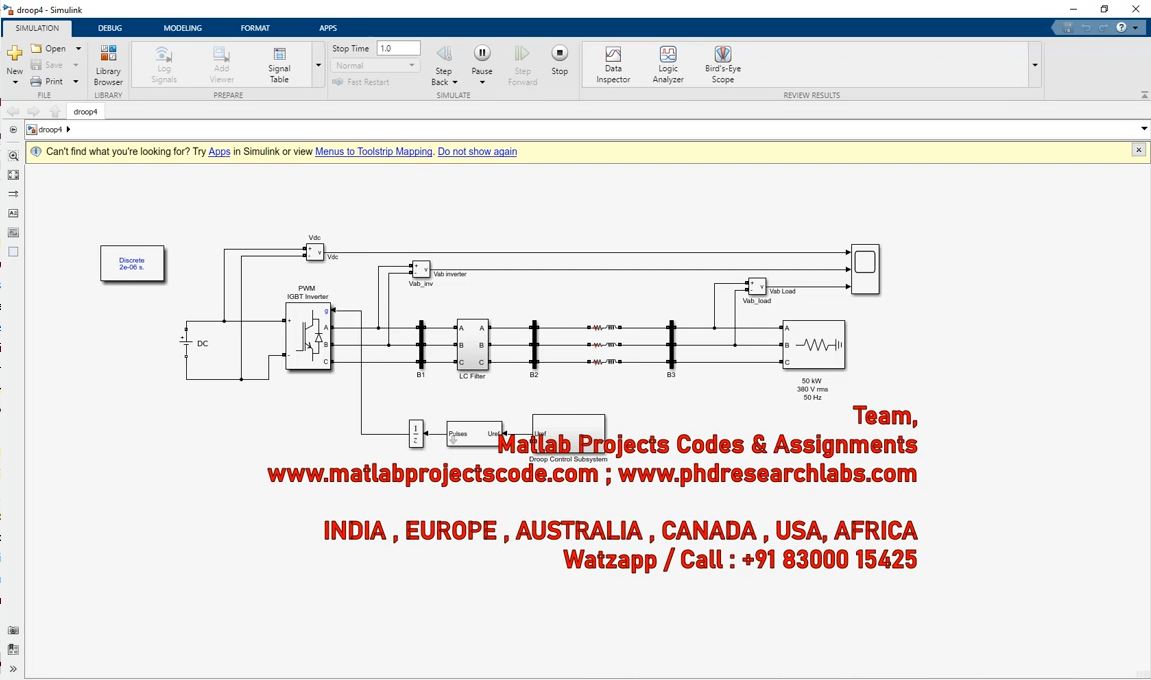 Micro-Grid Inverter Control Droop Control And Single-Phase Islanding Control _ Simulink _ Matlab project simulation thumbnail for Power Electronics Engineering