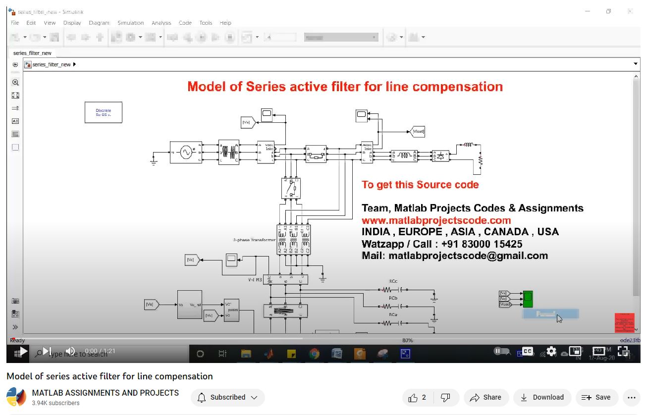 Model Of Series Active Filter For Line Compensation project simulation thumbnail for Electrical Engineering