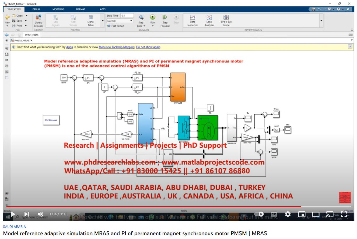 Model Reference Adaptive Simulation (MRAS) and PI of Permanent Magnet Synchronous Motor (PMSM) IS One of the Advanced Control Algorithms of PMSM project simulation thumbnail for Mechanical, EV and Mechatronics Engineering