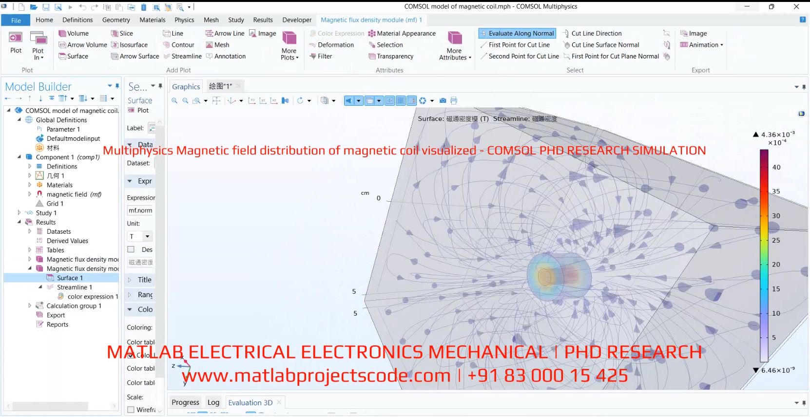 Multiphysics Magnetic Field Distribution Of Magnetic Coil Visualized - Comsol Phd Research Simulation project simulation thumbnail for Electronics Engineering