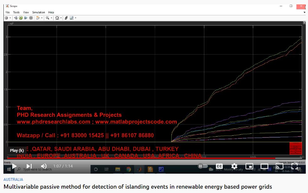 Multivariable Passive Method for Detection of Islanding Events in Renewable Energy based Power Grids project simulation thumbnail for Renewable Energy Engineering
