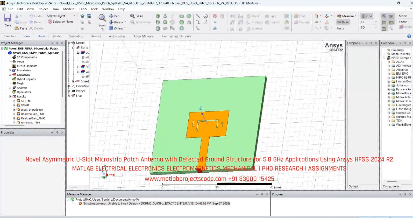 Novel Asymmetric U-Slot Microstrip Patch Antenna with Defected Ground Structure for 5.8 GHz Applications Using Ansys HFSS 2024 R2 project thumbnail image