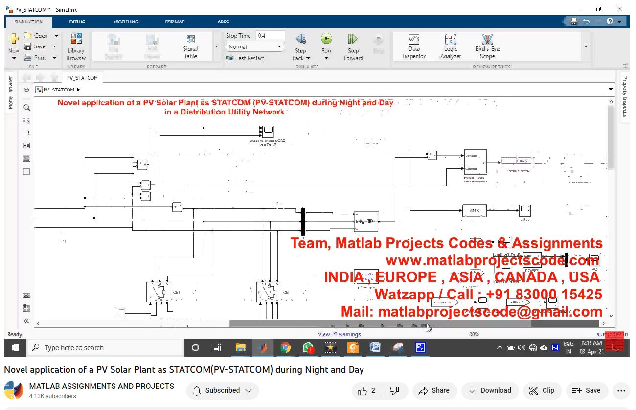 Novel Application Of A Pv Solar Plant As Statcom Pv-Statcom During Night And Day project simulation thumbnail for Renewable Energy Engineering