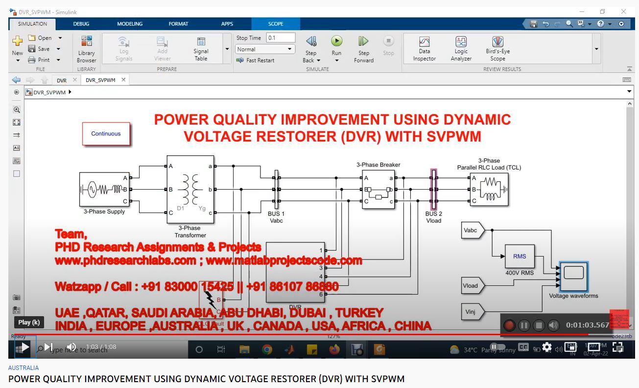 POWER QUALITY IMPROVEMENT using DYNAMIC VOLTAGE RESTORER (DVR) WITH SVPWM project thumbnail image