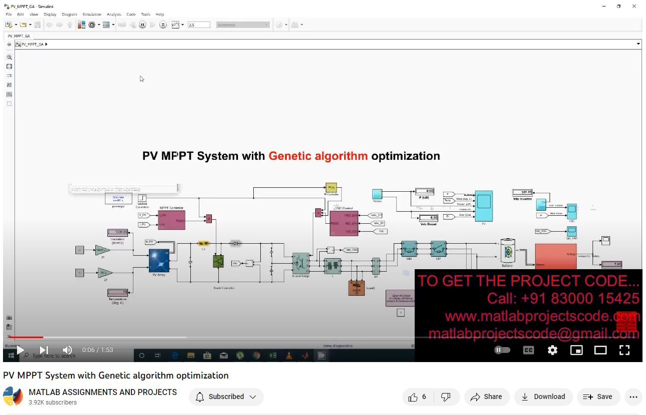 Pv Mppt System With Genetic Algorithm Optimization project simulation thumbnail for Renewable Energy Engineering