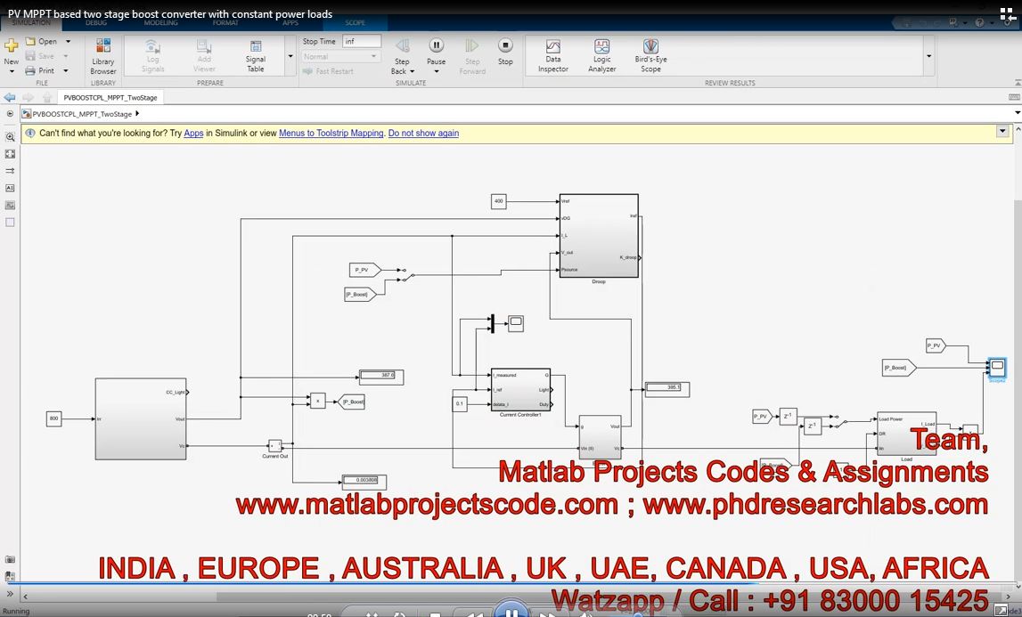 Pv Mppt Based Two Stage Boost Converter With Constant Power Loads project simulation thumbnail for Renewable Energy Engineering