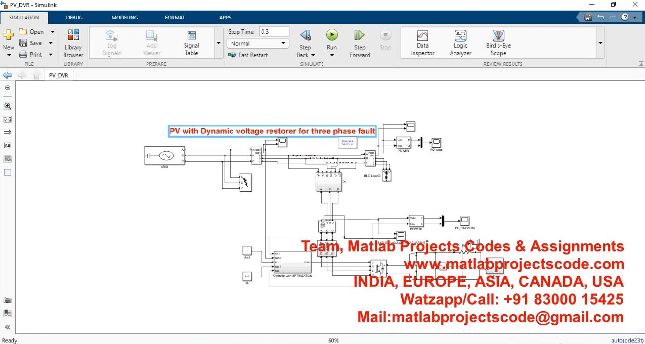 Pv With Dynamic Voltage Restorer For Three Phase Fault project simulation thumbnail for Renewable Energy Engineering