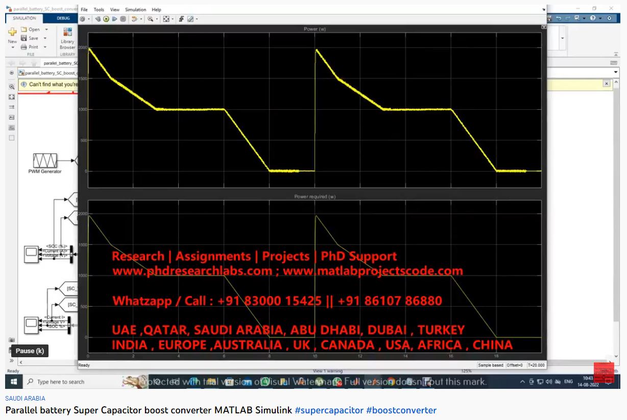 Parallel Battery Super Capacitor Boost Converter MATLAB SIMULINK-Supercapacitor project simulation thumbnail for Renewable Energy Engineering