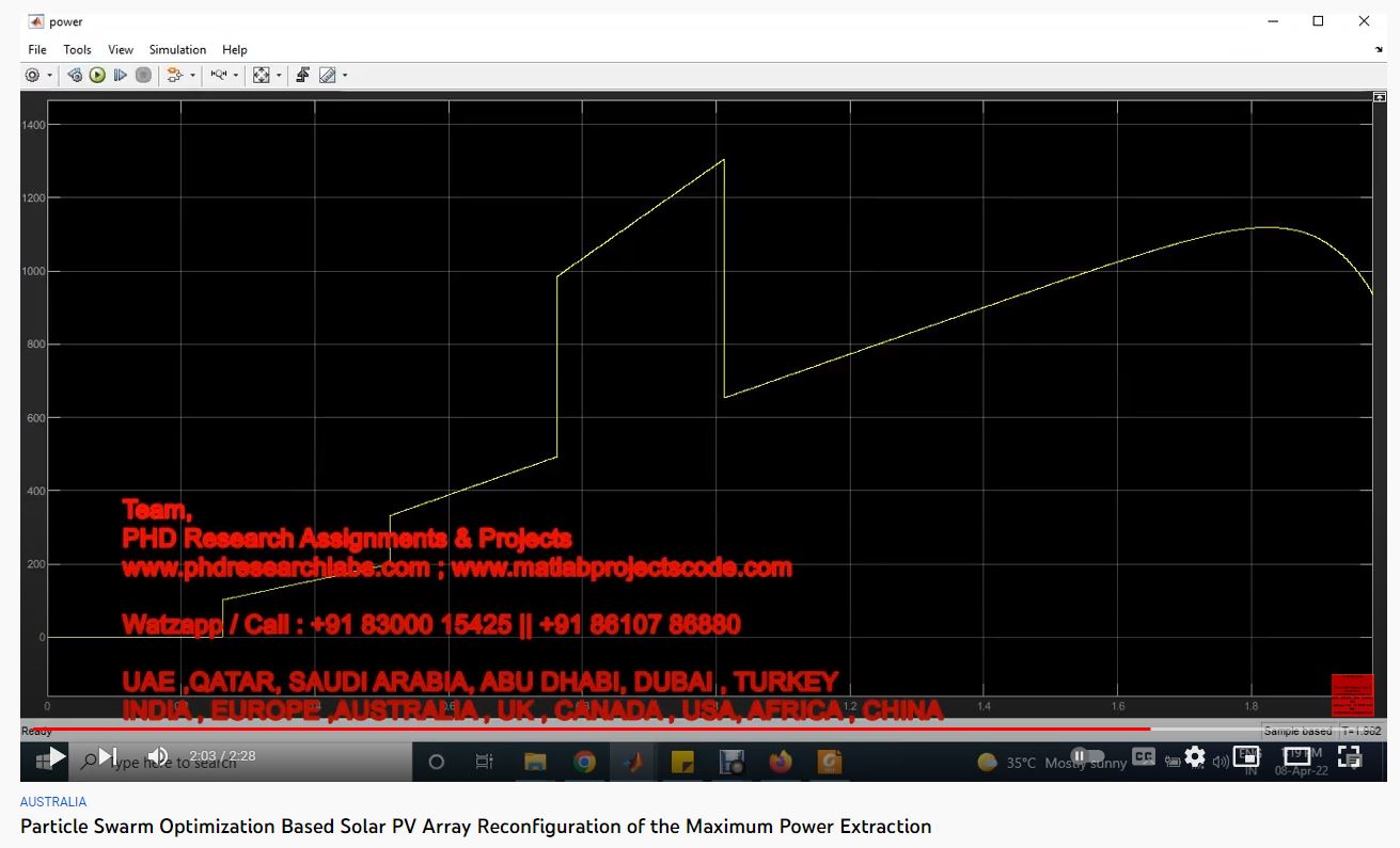 Particle Swarm Optimization based Solar PV Array Reconfiguration of the Maximum Power Extraction Under Partial Shading Conditions project simulation thumbnail for Renewable Energy Engineering
