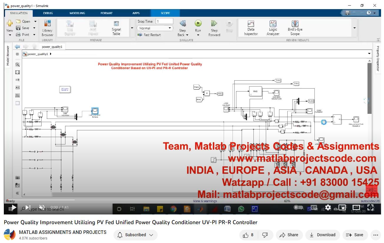 Power Quality Improvement Utilizing Pv Fed Unified Power Quality Conditioner Uv-Pi Pr-R Controller-Matlab Simulink-Electrical Assignments-Projects-Phd Research project simulation thumbnail for Renewable Energy Engineering