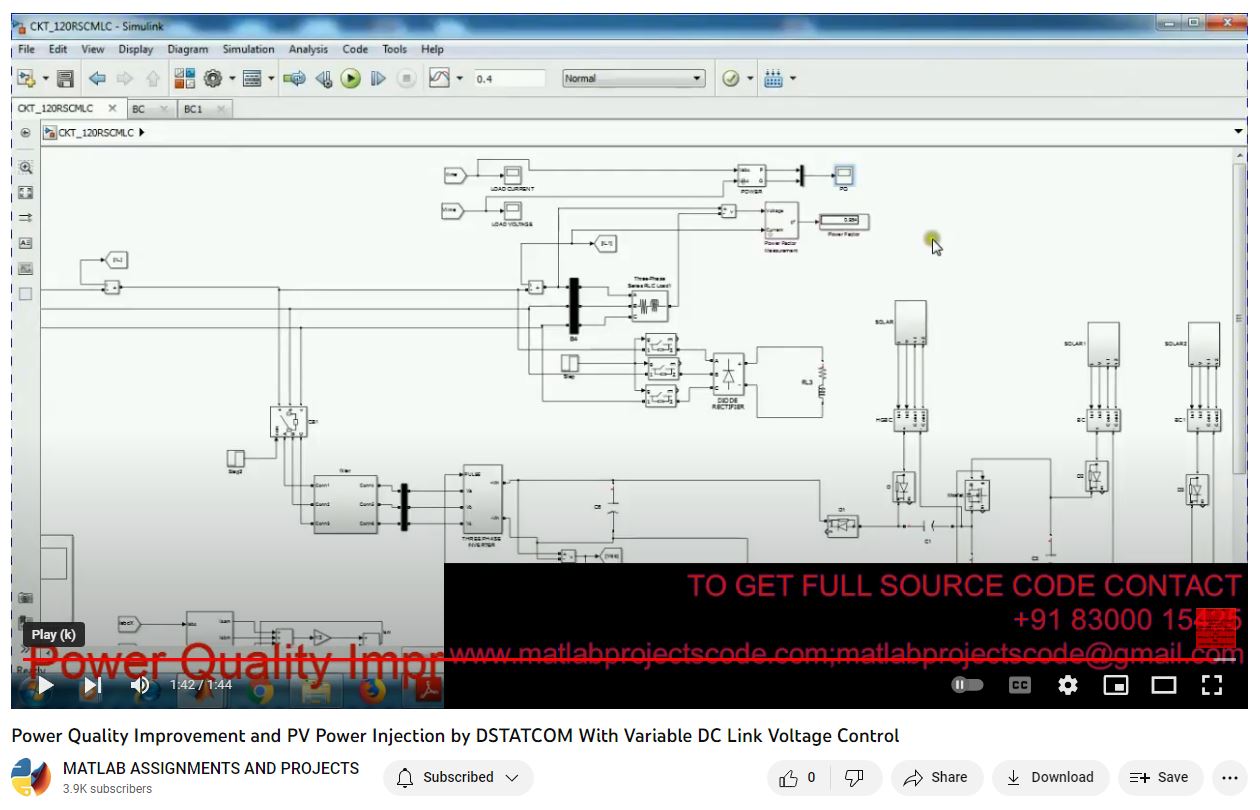 Power Quality Improvement And Pv Power Injection By Dstatcom With Variable Dc Link Voltage Control project simulation thumbnail for Renewable Energy Engineering
