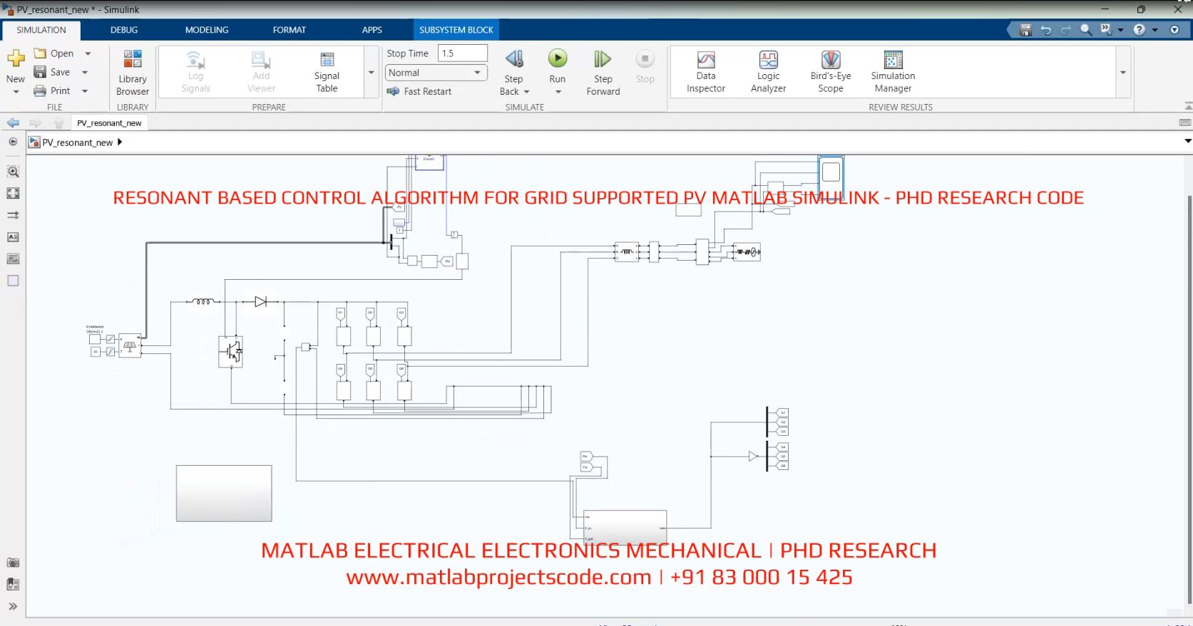 Resonant Based Control Algorithm For Grid Supported Pv Matlab Simulink - Phd Research Code project simulation thumbnail for Renewable Energy Engineering