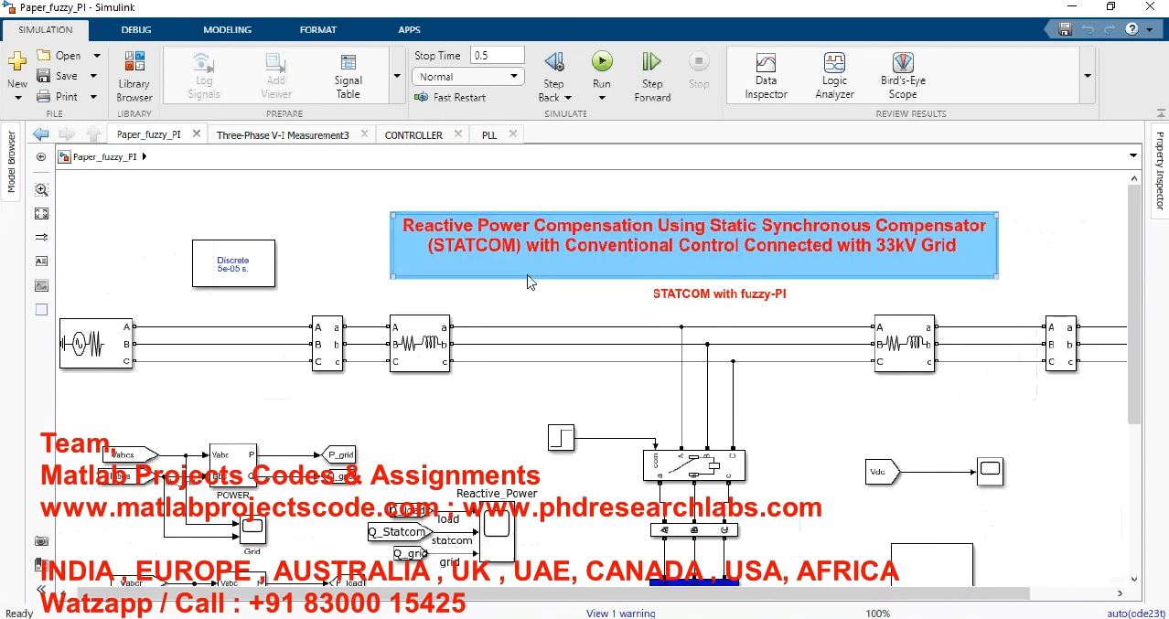 Reactive Power Compensation Using Static Synchronous Compensator Statcom With Conventional Control project simulation thumbnail for Renewable Energy Engineering