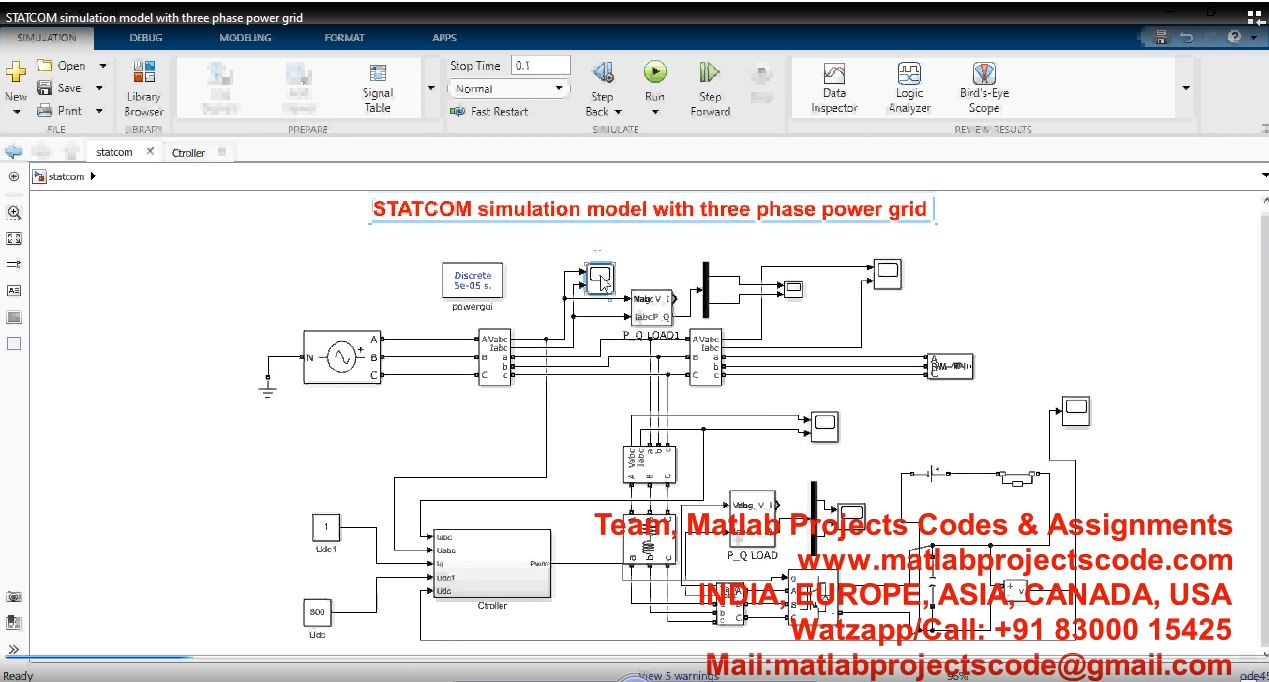 Statcom Simulation Model With Three Phase Power Grid project simulation thumbnail for Renewable Energy Engineering